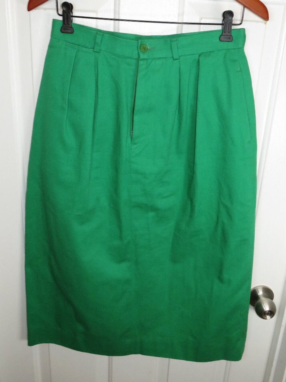 Vintage Ralph Lauren Pencil Pleated Maxi Skirt Women's 12 Cotton Emerald Green